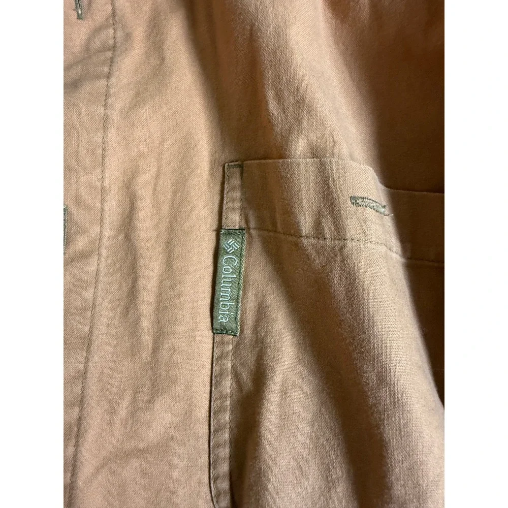 Columbia Sportswear Mens XL Shooting Shirt Blaze Orange Hunting Tan Canvas L/S